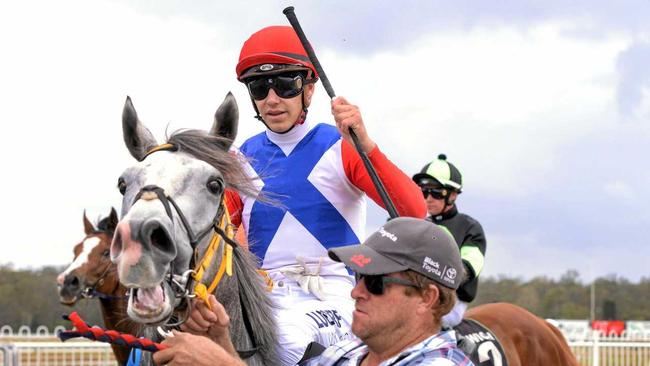 LATE CHANGE: Jag Guthmann-Chester rode Greywolf to a win in the Sirromet Class 5 Handicap (race 4) at Ipswich on Wednesday. Picture: Rob Williams