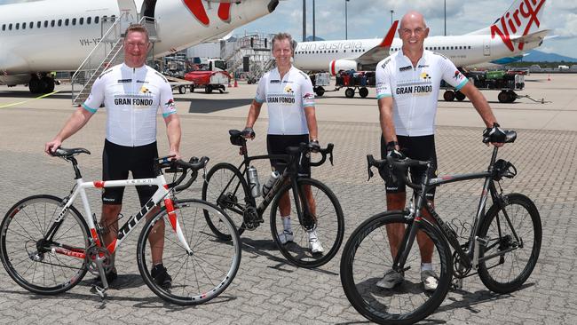 Cairns Post general manager Andrew Reeves, Connect Sport managing director Bade Stapleton and North Queensland Airports CEO Richard Barker launch the event at the Cairns Airport. Picture: Brendan Radke