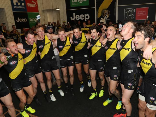 Richmond celebrates their win. Picture: Alex Coppel