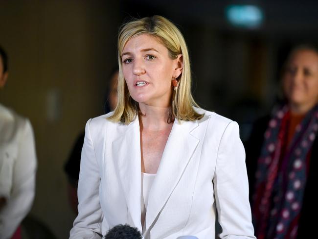 Shannon Fentiman at the press conference for the Maternity roundtable at Parliament House Brisbane. Picture: NCA NewsWire / John Gass