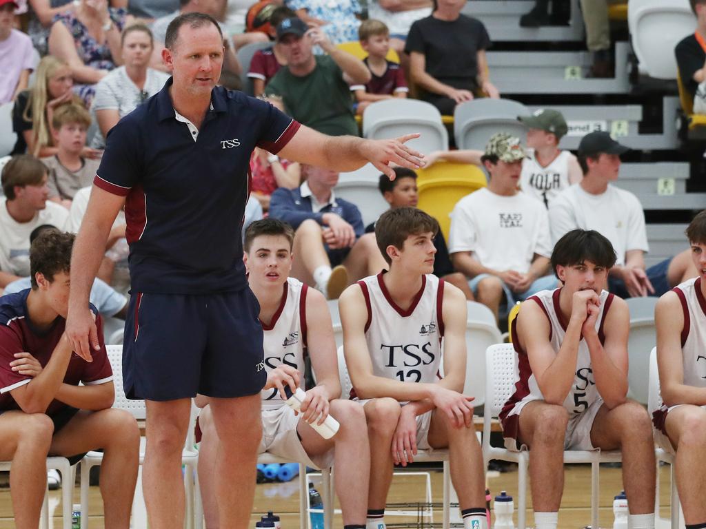 Basketball Australia Schools Championships at Carrara. Mens open final, Lake Ginninderra College Lakers V TSS (in white). Picture Glenn Hampson