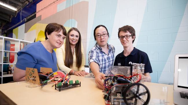 Griffith University Vice Chancellor Carolyn Evans, Member for Gaven Meaghan Scanlon, Ryoma Ohira and Tim Braithwaite at the Griffith Innovation Centre opening. Picture: Luke Marsden.