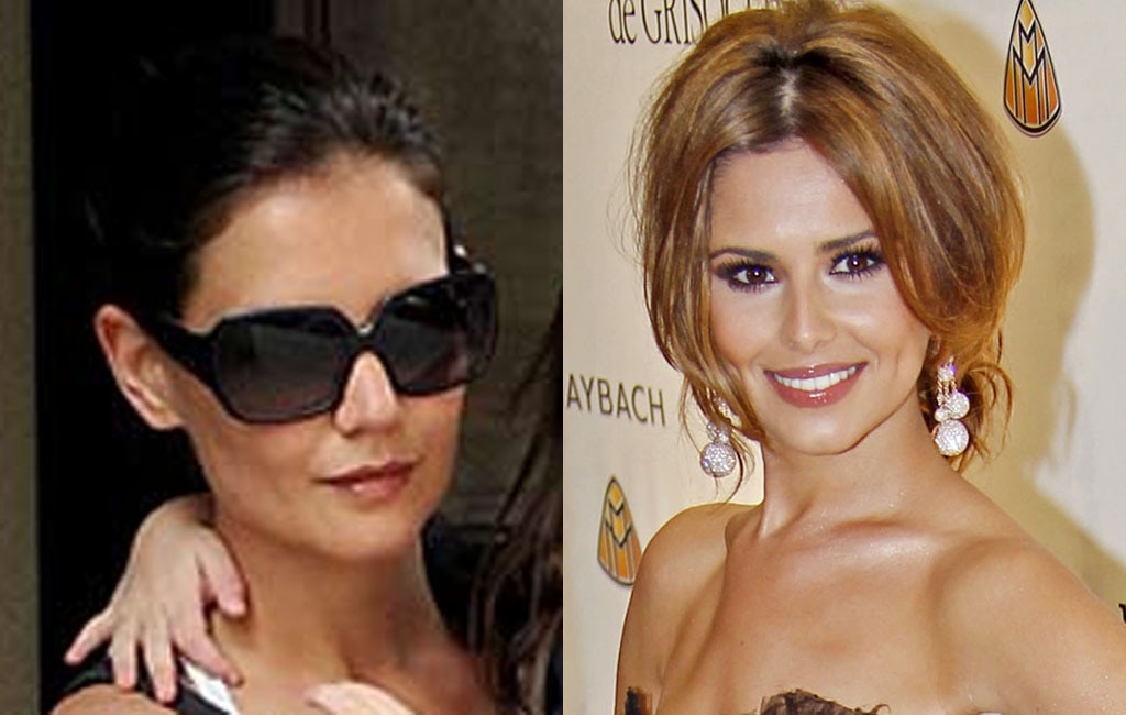 Katie Holmes (left) joined hubby Tom Cruise on the least desirable list at number six, while Cheryl Cole was the sixth most desirable celebrity wife. Picture: Images from AAP, Bang ShowBiz