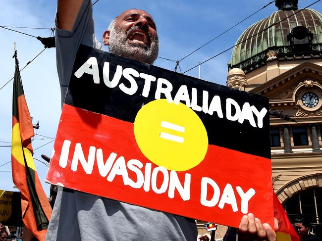 Invasion day rally on Australia Day, Melbourne. Picture: Nicole Garmston