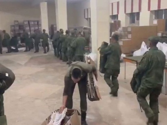 still from video imagery of North Korean soldiers receiving uniforms and equipment at a Russian training base supplied by the Ukrainian Centre for Strategic Communication and Information Security. (Image: Ukrainian Centre for Strategic Communication and Information Security)