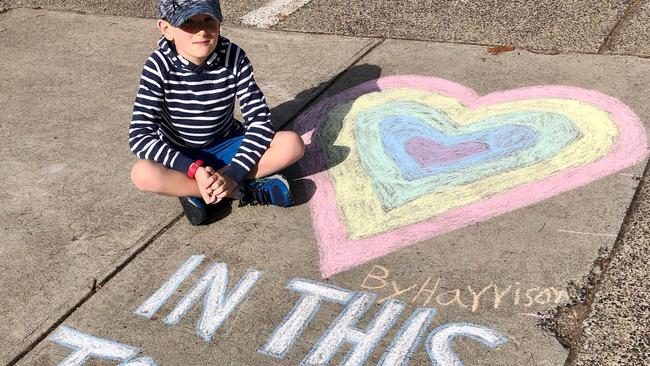 Harrison (Year 3) has been creating chalk drawings with beautiful messages such as “In this together” to keep people smiling on their walks in Mentone.