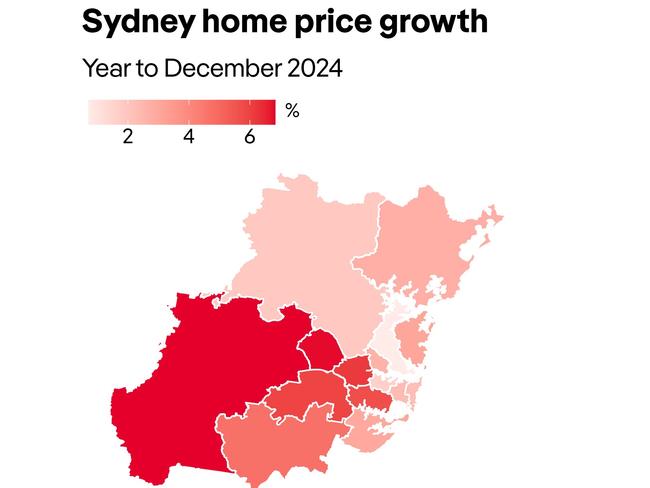 Sydney Home Price Index growth in regions heat map. Source: PropTrack