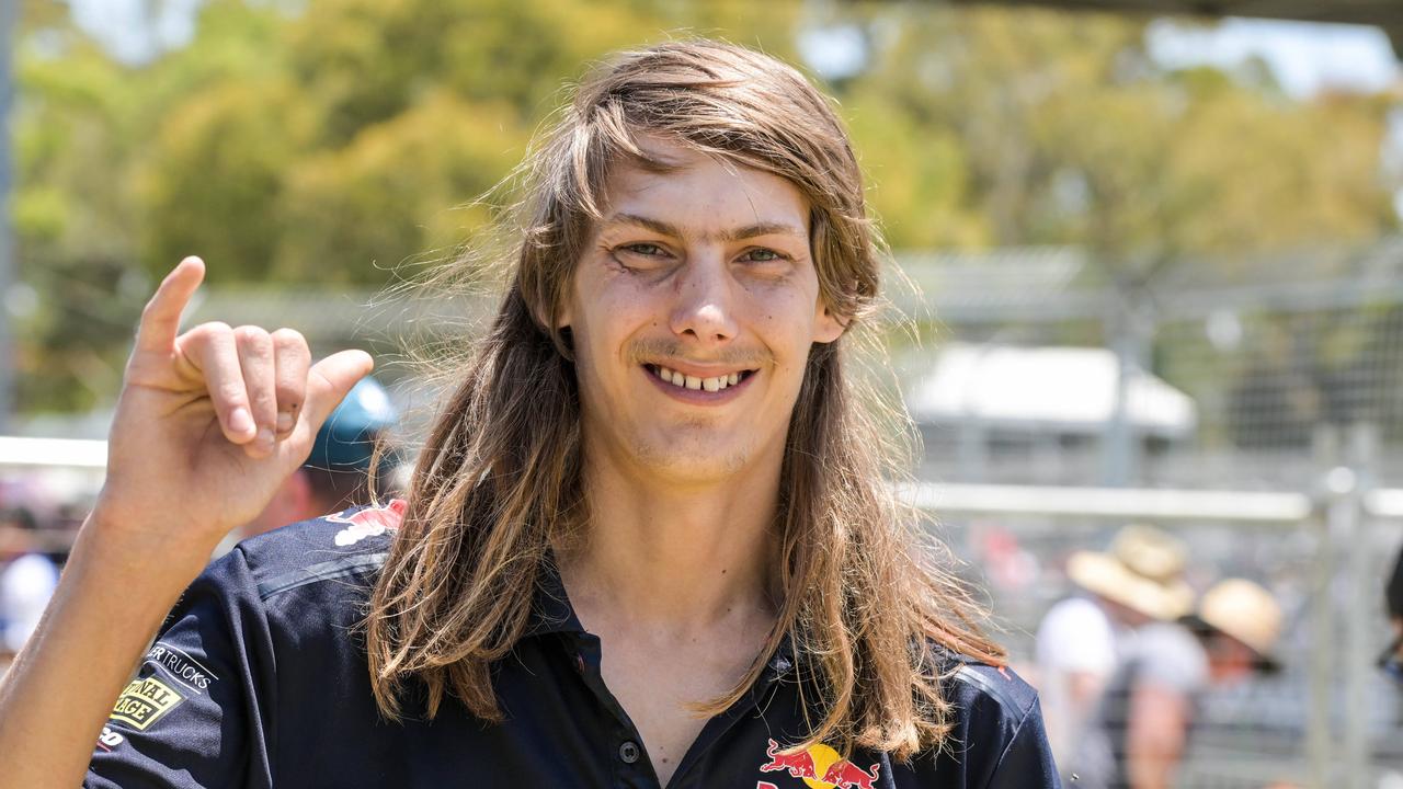 Liam Beames vying for best mullet at the VALO Adelaide 500. Picture: Brenton Edwards