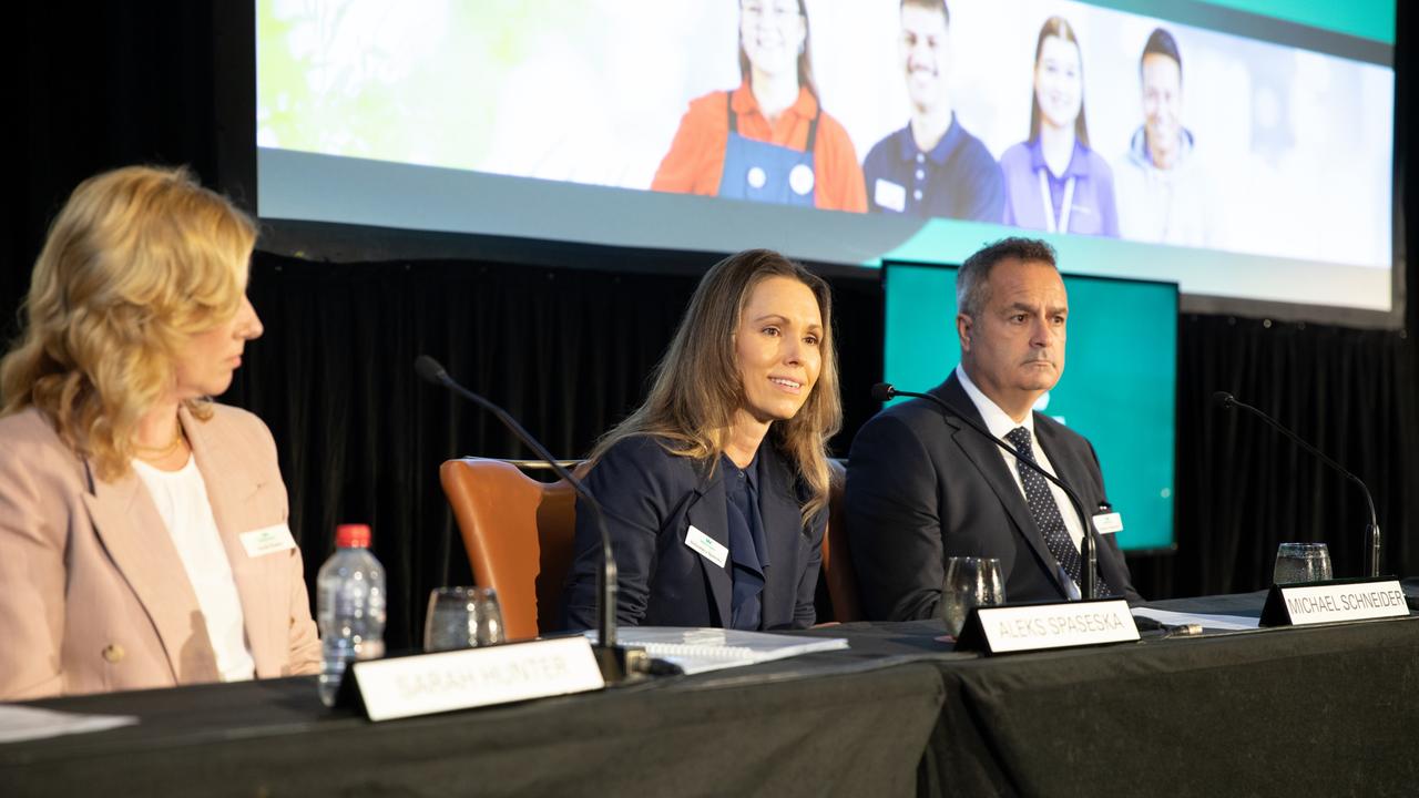 Aleks Spaseska next to Bunnings boss Mike Schneider at the Wesfarmers strategy day.