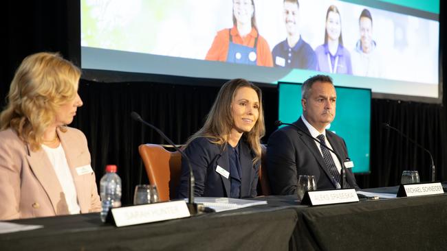 Aleks Spaseska next to Bunnings boss Mike Schneider at the Wesfarmers strategy day.