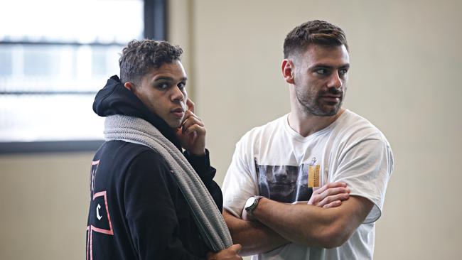 Stephen Coniglio (R) shows his face at GWS recovery session on Sunday. Picture: Adam Yip