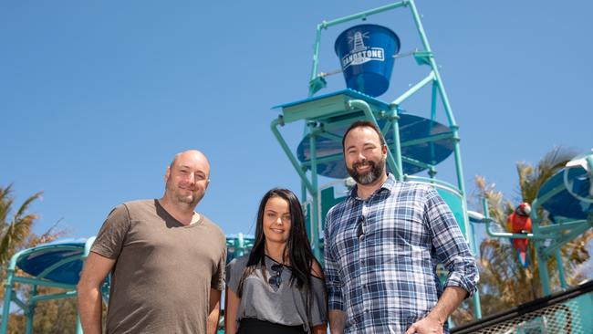 Comiskey Group director Rob Comiskey, Sandstone Point Hotel and BIG4 Sandstone Point Holiday Resort marketing manager Toni Forrest, and BIG4 Sandstone Point Holiday Resort general manager Adam Metcalfe.