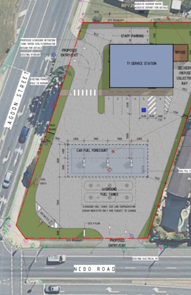 Proposal plans for a new Bruce Highway service station built on 214, 216 Nebo Road and 2 Lagoon Street, West Mackay. Photo: Contributed