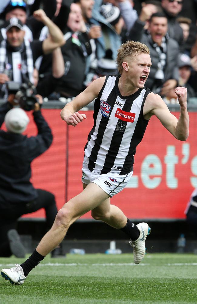 Collingwood made a flying start with Rising Star Award winner Jaidyn Stephenson kicking two goals in the first quarter. Picture: Michael Klein