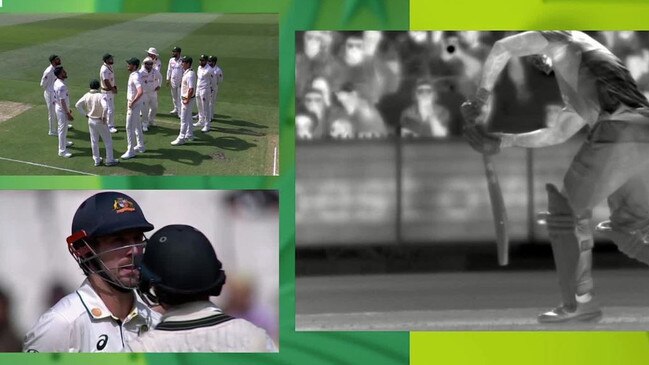 The faintest of edges which saved Mitch Marsh from being out lbw.