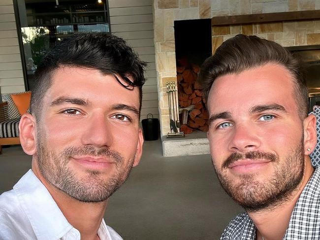 Luke Davies (left) and Jesse Baird at Brockenwood Winery in the Hunter Valley on February 7. Picture: Instagram