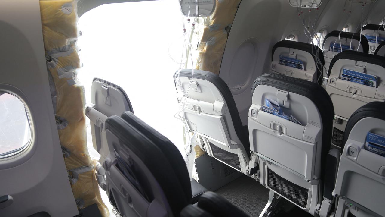 Alaska Airlines Flight 1282 on a Boeing 737-9 MAX where a door fell off mid flight. Picture: NTSB / AFP