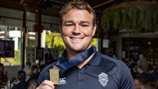 Harry Wilson with his Alex Evans Medal as Premier Rugby Player of the Year. He could also play cricket. Picture: Brendan Hertel, QRU.