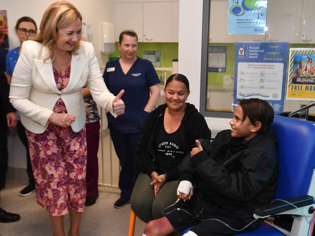 Premier Annastacia Palaszczuk at Townsville University Hospital with Rebecca Debona and Roman, 12. Picture: Evan Morgan.