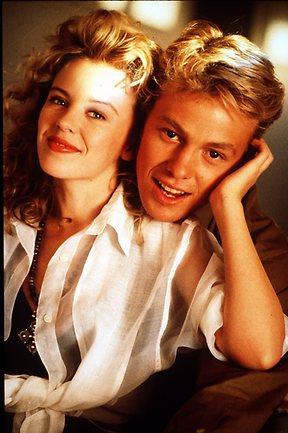 Jason Donovan and Minogue on set for Neighbours. Picture: Supplied/Channel 10