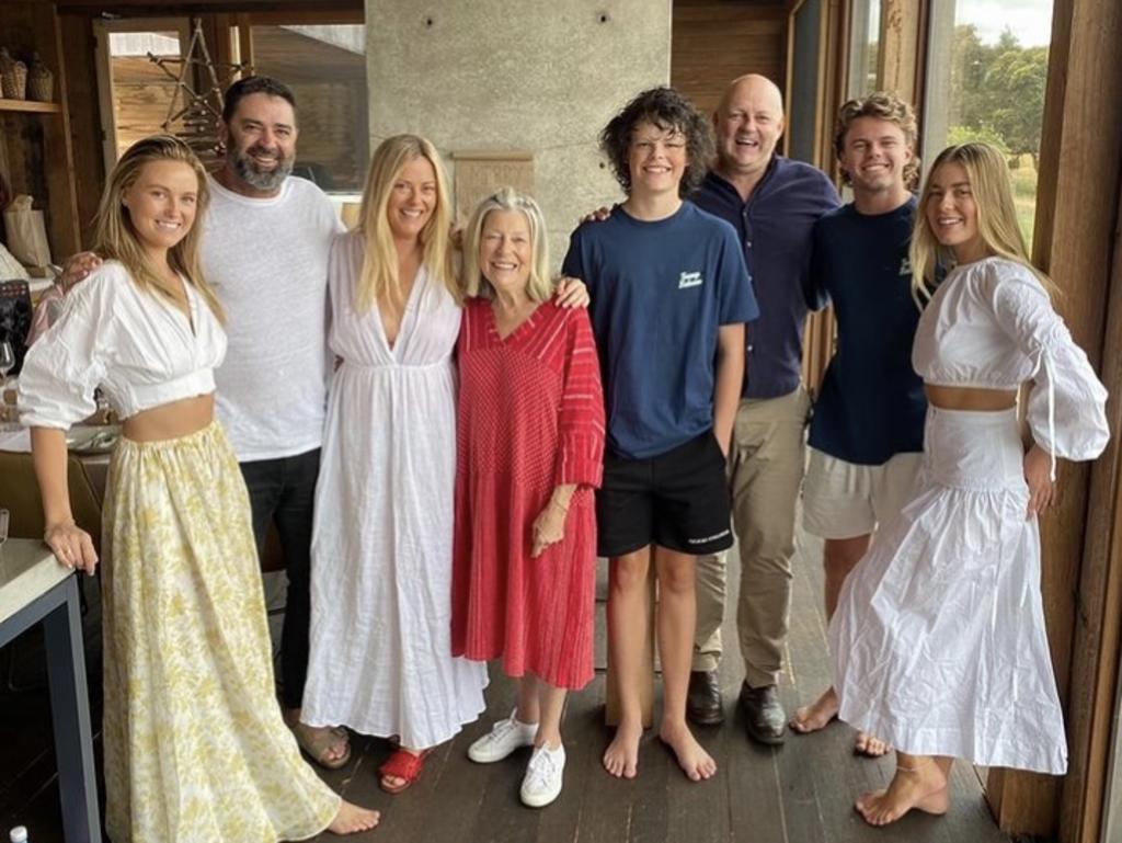 Billy Brownless, Nicky Brownless and Garry Lyon celebrate Christmas 2020 together with the Brownless children Ruby, Max, Oscar and Lucy. Picture: Supplied/Instagram