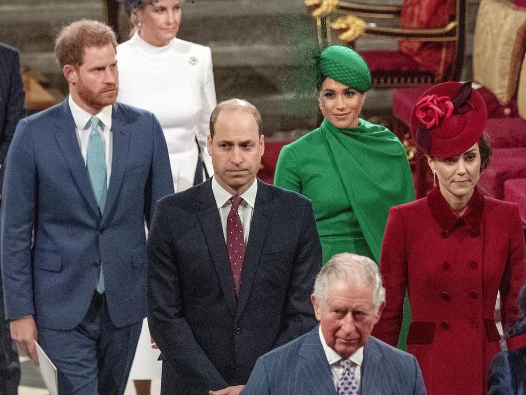 Harry and Meghan with the Duke and Duchess of Cambridge and Prince Charles at the Commonwealth Day service earlier this month. Picture: Phil Harris/AP