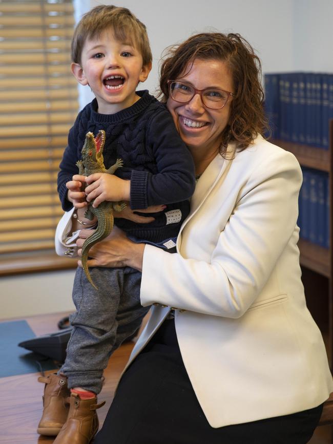 Amanda Rishworth has become the new Social Services Minister. She was joined by her son Oscar at Parliament House. Picture: NCA NewsWire / Andrew Taylor