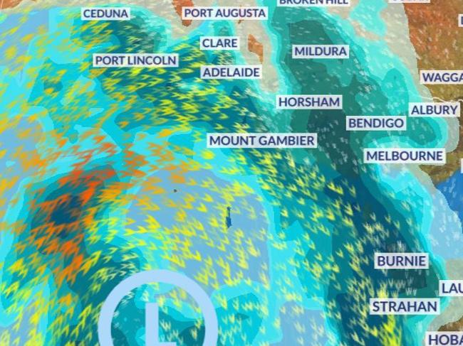 Parts of southeast Australia are set to shiver through colder temperatures with rain, damaging winds and even snow forecast. Picture: Sky News Weather