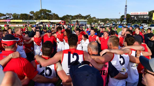 Noarlunga v Flagstaff Hill at Hickinbotham Oval, Noarlunga in the 2019 SFL Grand Final. Picture: AAP Image/ Keryn Stevens.