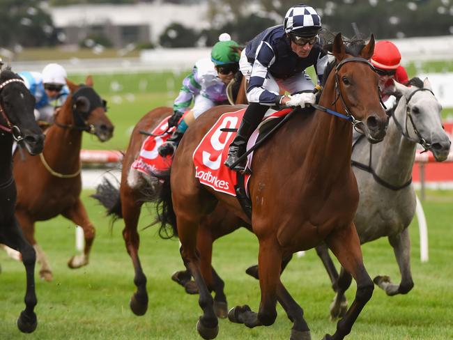 MELBOURNE, AUSTRALIA - APRIL 09: Glen Boss riding Zahspeed winning Race 5 during Melbourne Racing at Sandown Lakeside on April 9, 2016 in Melbourne, Australia. (Photo by Vince Caligiuri/Getty Images)