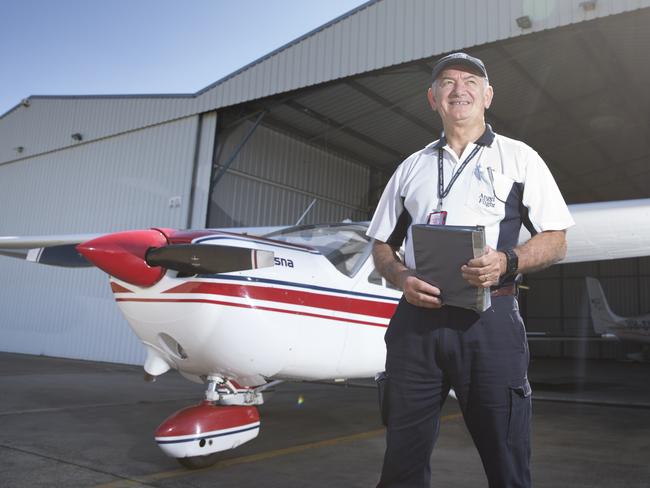 Allen Hilton (67) poses for photographs with his Cessna airplane at Bankstown Airport, Bankstown, NSW, Australia, 29 October 2017.  Allen has made 243 flights in the past 12 years volunteering for Angel Flight.  (AAP IMAGE/Melvyn Knipe)