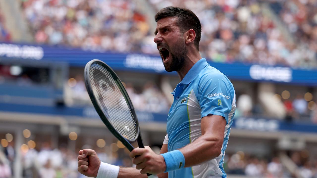 NEW YORK, NEW YORK - SEPTEMBER 05: Novak Djokovic of Serbia celebrates winning his Men's Singles Quarterfinal match