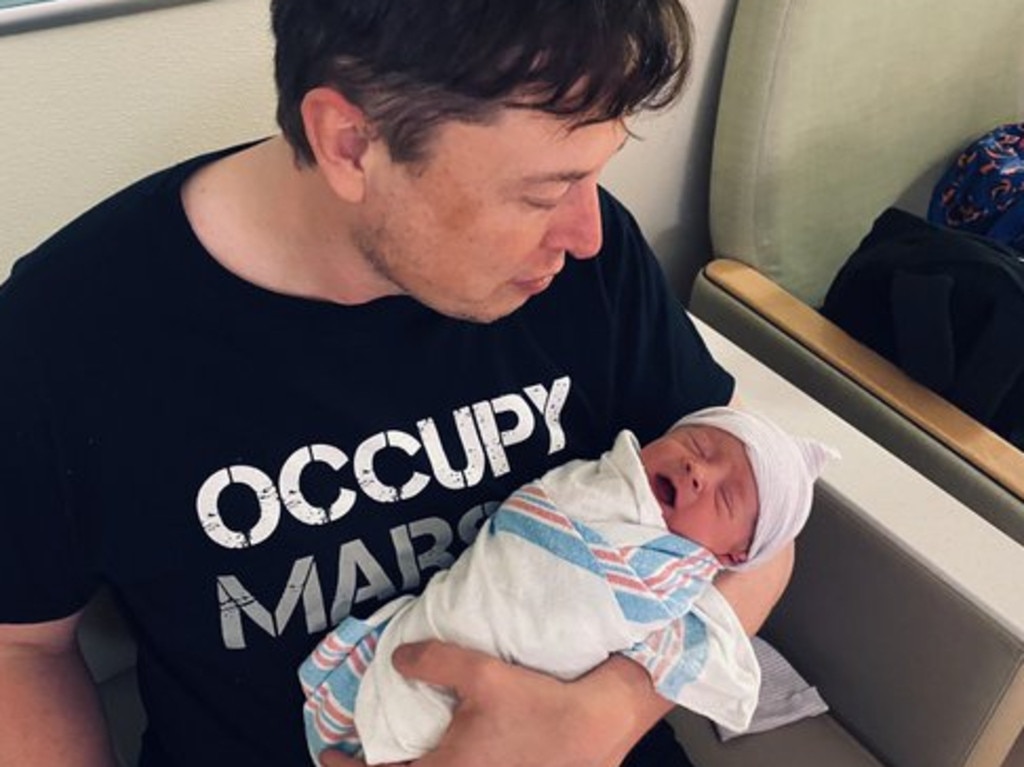 Musk with the couple’s baby boy. Picture: Twitter