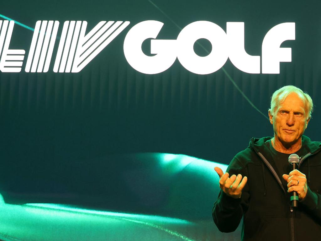 Greg Norman, CEO and commissioner of LIV Golf, speaks during the LIV Golf Invitational in Portland. Picture: Chris Trotman/LIV Golf via Getty Images
