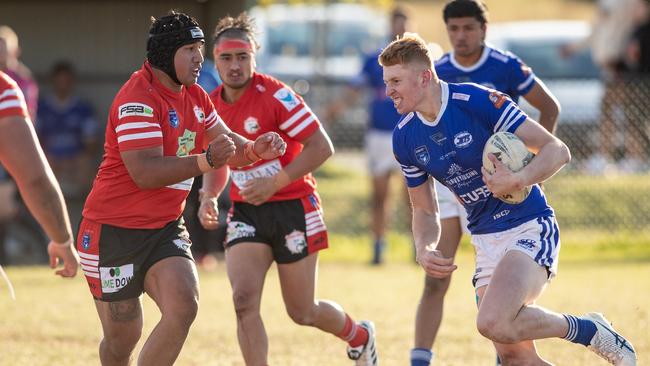 Narellan’s Dylan Ross braces for impact.