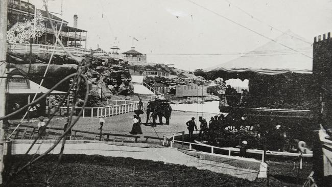 Anderson's Wonderland City, Bondi (Tamarama) showing Alice the Elephant and the double decker Merry-go-round. C. 1906-1911.