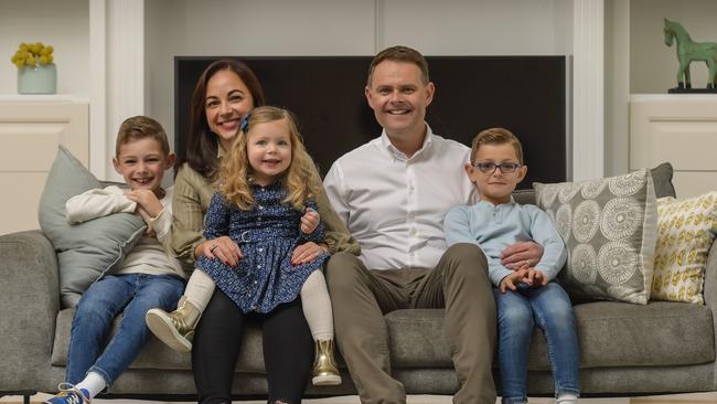 Treasurer Stephen Mullighan with his family, ahead of state budget on Thursday. Wife Antonia, sons Ben and Isaac and daughter Olivia. Picture: RoyVPhotography