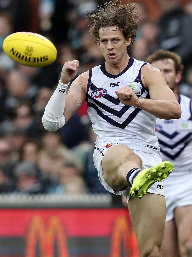 Could Nat Fyfe and his ‘surfer’ hair win this year’s Brownlow Medal? Picture: Sarah Reed