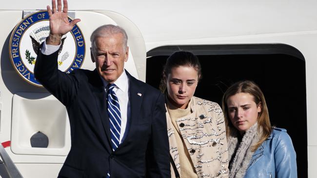 Vice President Joe Biden arrives at Sydney Airport with his granddaughters on July 18, 2016. Picture: Brook Mitchell/Getty Images