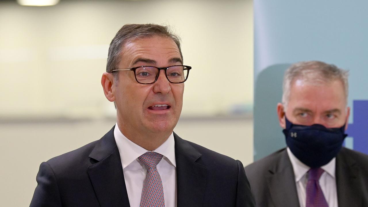 Premier Steven Marshall (left) with Health Minister Stephen Wade. Picture: Naomi Jellicoe