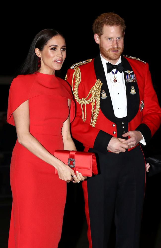 Meghan and Harry at one of their final events the Mountbatten Festival of Music at the Royal Albert Hall in London. Picture: Simon Dawson/AFP