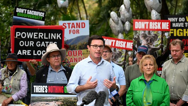 Nationals leader David Littleproud speaks during a rally criticising the Queensland government’s renewable energy projects. Picture: Dan Peled / NCA NewsWire