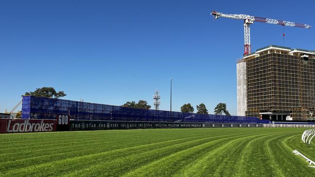 The blue sight screen blocking out the view of the construction site will stay up until March. Picture: Supplied