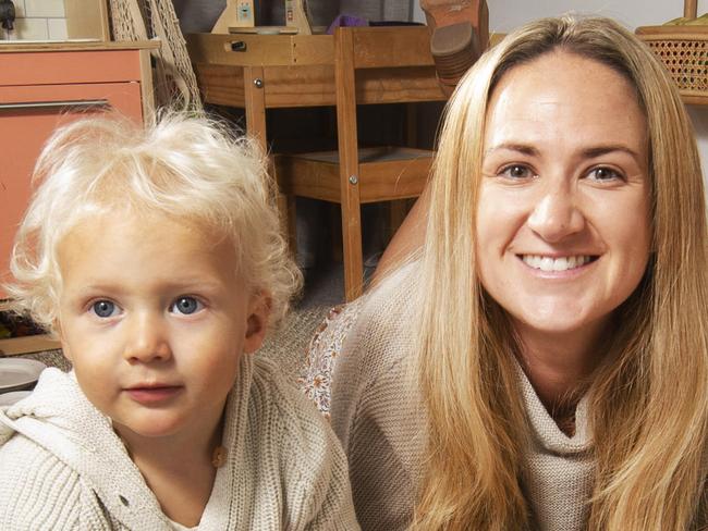 Carly Kruger with kids Flynn and Archer.Mums say they want to take their lockdown lives into the post covid time - partiulcarly the time they've spent with their kids. Picture:Rob Leeson.