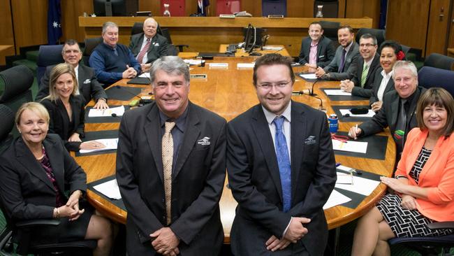 Moreton Bay Regional Council Mayor Allan Sutherland with Corporate Services spokesman Matt Constance after handing down the 2018/19 budget. Picture: Dominika Lis/Redcliffe Herald