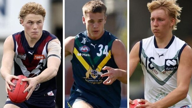 AFL Draft prospects Levi Ashcroft, Sam Lalor and Alixzander Tauru. Photos: Getty Images