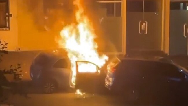 The car burst into flames. Picture: 9News