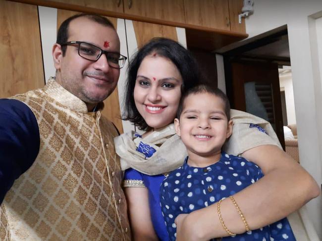 Ria Wadhwani, 32, from Brisbane with her husband and son Dev, 3. The family arrived in India in August 2019 and have plans to return to Brisbane in July. Picture: Supplied