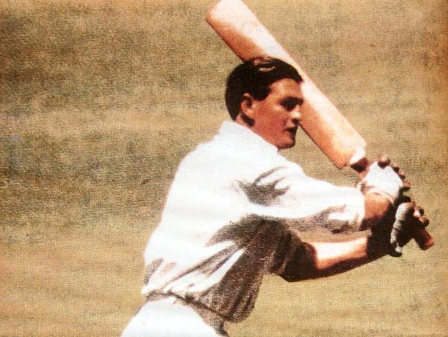 Copypic of undated pic of Keith Miller batting - history sport cricket action f/l