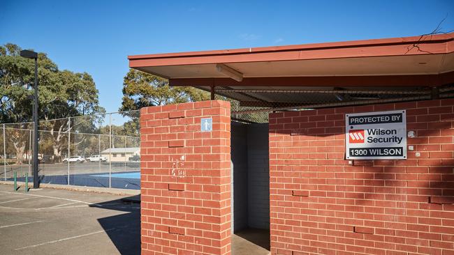 The toilet block in Blair Athol Reserve near where a 10 year old girl was sexually assaulted. The local council has voted to demolish the block and replace with an Exceloo. Picture: MATT LOXTON